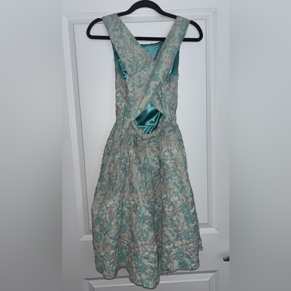 Eva Franco Teal and Cream Midi Dress - Picture 3 of 5